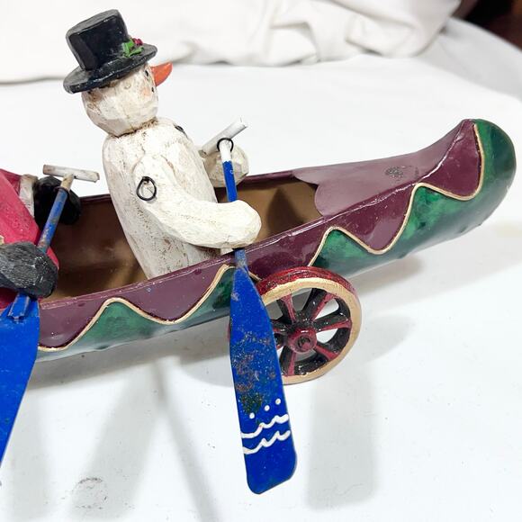 Christmas Around The World Metal Canoe Sleigh Santa Claus Bear and Snowman Used - Picture 14 of 16